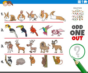 Naklejka premium odd one out task with cartoon animal characters