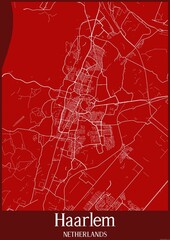 Red map of Haarlem Netherlands.
