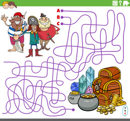 maze game with cartoon pirates characters and treasure