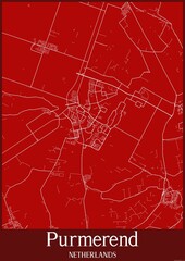 Red map of Purmerend Netherlands.