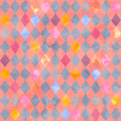 Alice in Wonderland style watercolor  seamless pattern with grunge diamond victorian background
