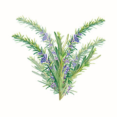 Fototapeta premium Rosemary bush. Watercolor illustration of herb for cooking. Realistic botanical. For the design