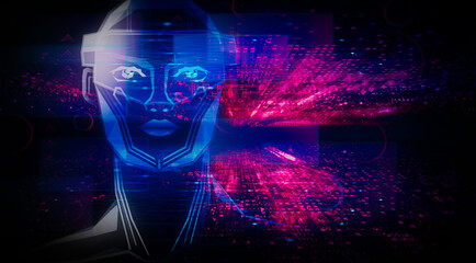 Fototapeta na wymiar Metaverse Concept with Avatar in a Virtual World - Conceptual Illustration