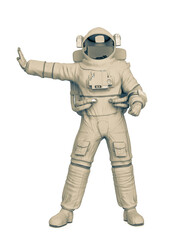 astronaut is saying stop there on white background