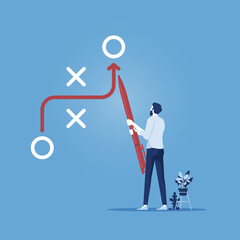 Businessman showing scheme, business presentation planning strategy, business tactic, pointing and explains chart, plan to achieve goal