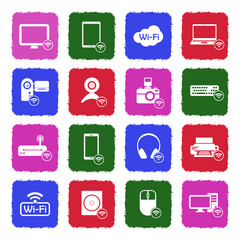 Device Connection Icons. Grunge Color Flat Design. Vector Illustration.