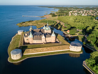 Aerial view of Kalmar Slott castle, a medieval castle in Kalmar, Sweden - 489416573