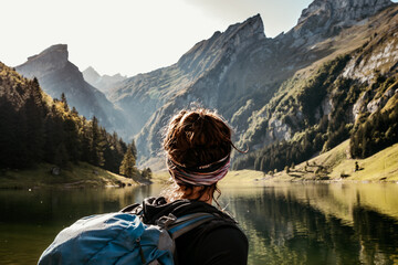 Lake Seealpsee in the afternoon - obrazy, fototapety, plakaty