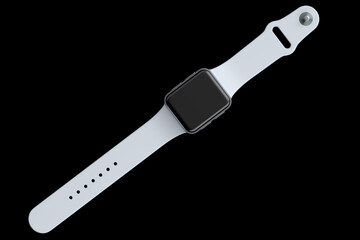 Stainless silver smart watch or fitness tracker isolated on black background.