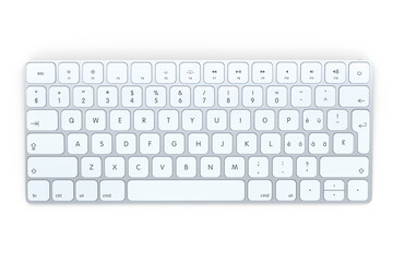 Modern aluminum computer keyboard isolated on white background.
