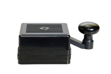 A Morse code key in a black plastic case