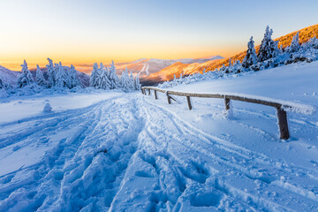 sunset in the Giant Mountains. The Giant Mountains are the most famous mountains in the Czech Republic.