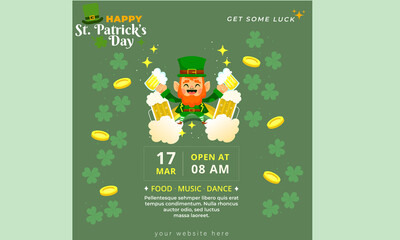 Happy St. Patrick's Day Irish, holiday ,celebration, greeting . Eat Drink and Beer Coin Party Enjoy Vector Ireland traditional Illustration Design