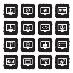 User Experience Icons. Grunge Black Flat Design. Vector Illustration.