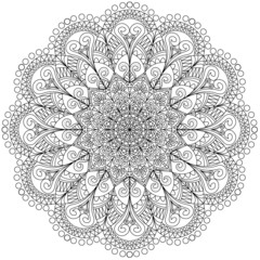 Monotone hand drawn doodle mandala. Ethnic mandala with colorful ornament. applied Thai art Isolated.