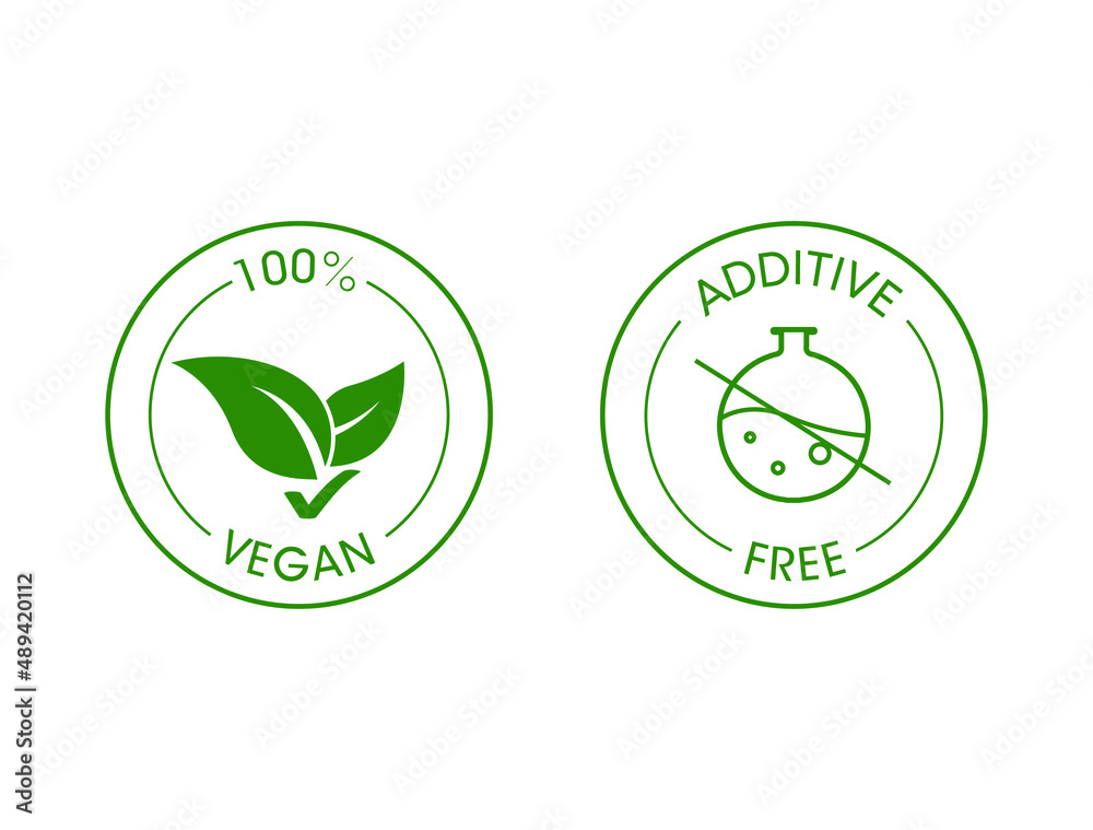 Poster 100% vegan, additives free icon vector illustration