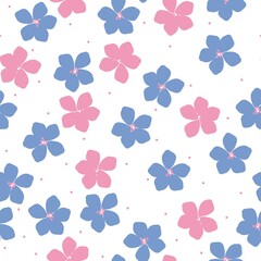 Seamless vintage pattern. Pink and blue flowers . White background. vector texture. fashionable print for textiles, wallpaper and packaging.
