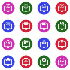 Computer Software Icons. White Flat Design In Circle. Vector Illustration.