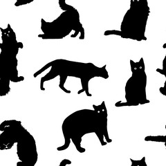 seamless pattern set of cats silhouettes