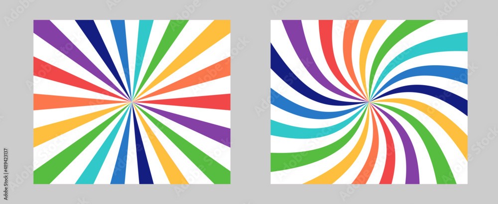 Poster solar explosion sun burst effect. vector sunburst wallpaper. rainbow color burst set of 2 sun rays b