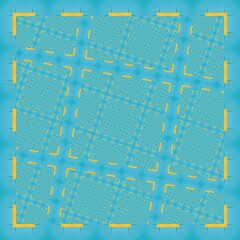 colourful  geometric design of twenty five vivid yellow squares arranged on a turquoise background