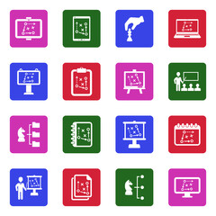 Business Strategy Icons. White Flat Design In Square. Vector Illustration.