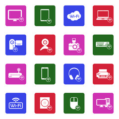 Device Connection Icons. White Flat Design In Square. Vector Illustration.