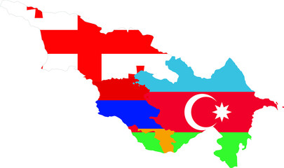 Map of Caucasus countries with national flag