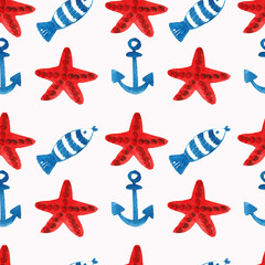 Seamless pattern of marine theme cartoon style.