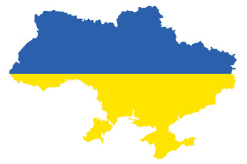 Ukraine map illustration in national blue and yellow colors isolated on white
