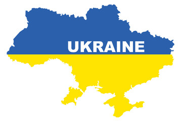 Fototapeta premium Ukraine map illustration in national blue and yellow colors isolated on white