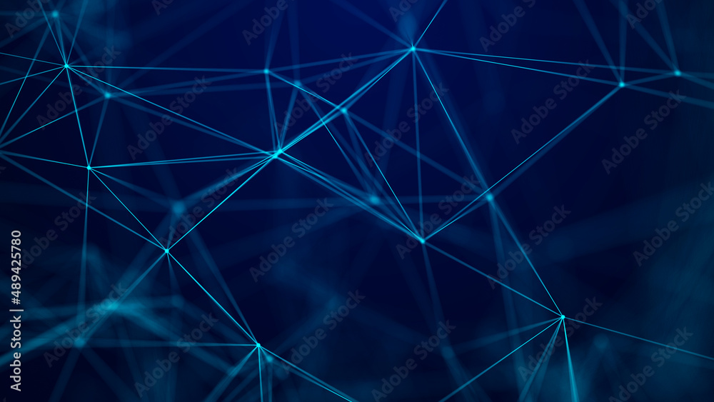 Poster abstract light blue background with moving lines and dots. the concept of big data. network connecti