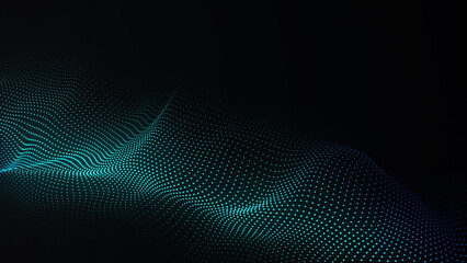 A moving digital 3d wave. Futuristic dark background with dynamic blue particles. The concept of big data. Cyberspace. 3d rendering