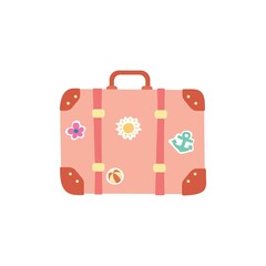 Travel suitcase. Suitcase with stickers. Rest. Trips. Trips. Vector illustration