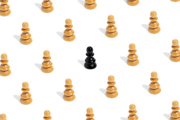 A scheme of white pawns from a chess game with a black unique pawn, be different.