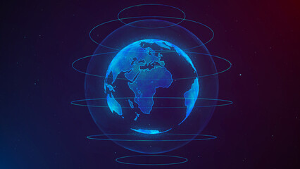 Worldwide network connection. Global blue background of planet Earth. Big data. High-tech user interface. 3d rendering.