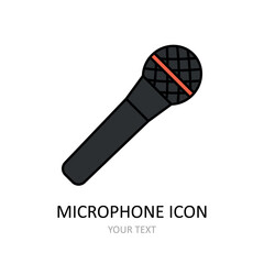 Vector illustration with microphone. Outline icon