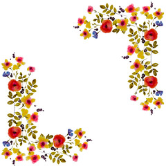 Ready to use Card. Watercolor invitation design with roses, leaves. Flower and watercolor background. Floral elements, botanic watercolor illustration. Template for wedding. Frame. 