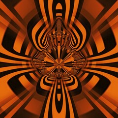 copper gold coloured curved shapes on a black background making diverse patterns and designs