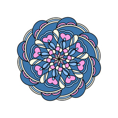 Colored mandala. Ornamental round doodle flower isolated on white background. Geometric circle element.