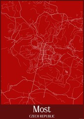 Red map of Most Czech Republic.