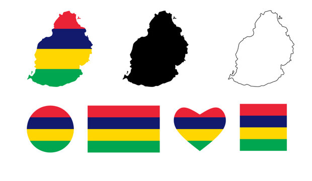 mauritius map flag icon set