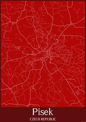 Red map of Pisek Czech Republic.