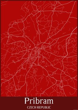 Red map of Pribram Czech Republic.