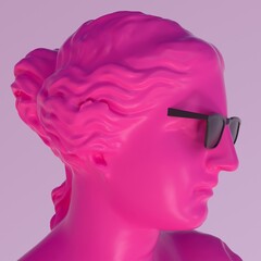 Sculpure of Venus goddess wearing sunglasses. 3D illustration in pop art surreal style.
