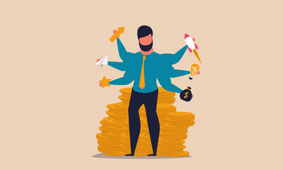 Productivity business and time work direction. Brainstorming plan and performance finance task vector illustration concept. Money improvement and management career. Evolution investment and idea