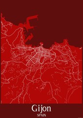 Red map of Gijon Spain.