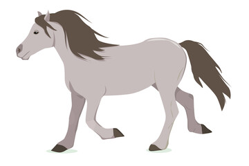 vector illustration of a running gray pony isolated on a white background