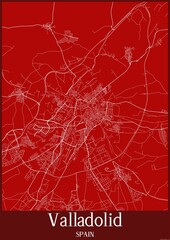Red map of Valladolid Spain.