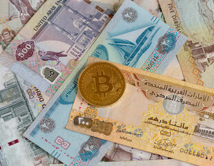 Bitcoins buying selling concept in AED dirham